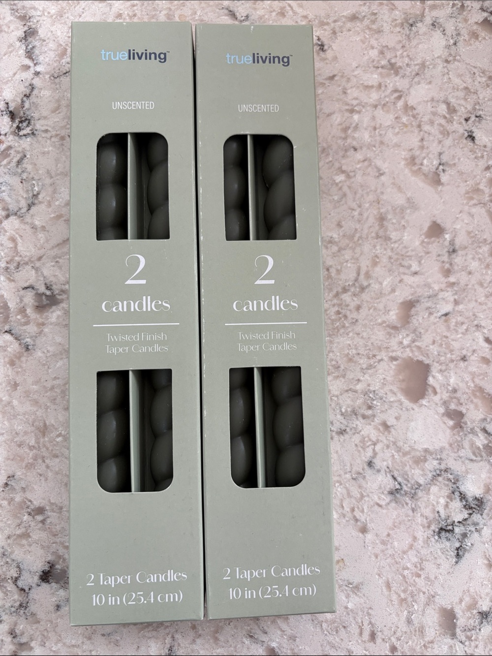 True Living Unscented Twisted Taper Candles — Olive Sage Green 10 inch